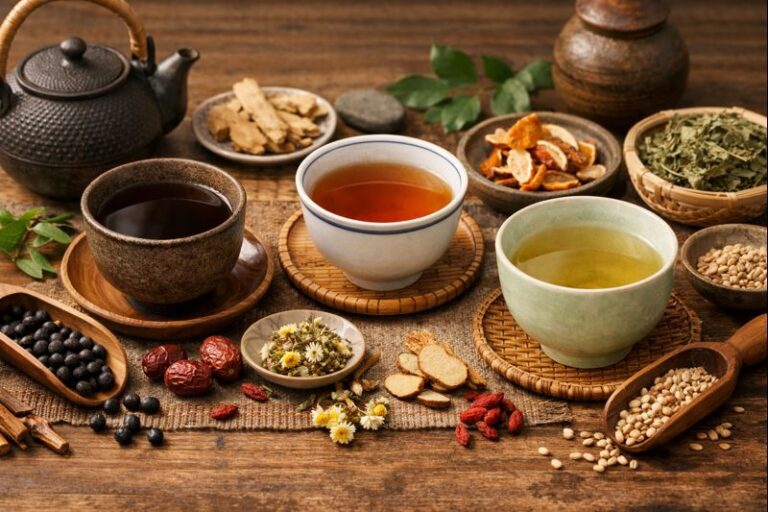 お茶と食材。Meimeiの望診ページに掲載されている写真。